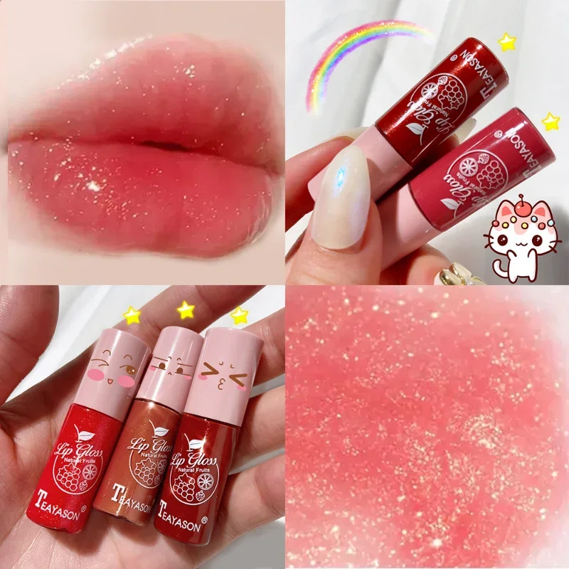 Mini Lip Tint 10 colori lucidalabbra lucido labbra di gelatina di vetro Sexy con perline scintillanti fini trucco rossetto liquido a lunga durata