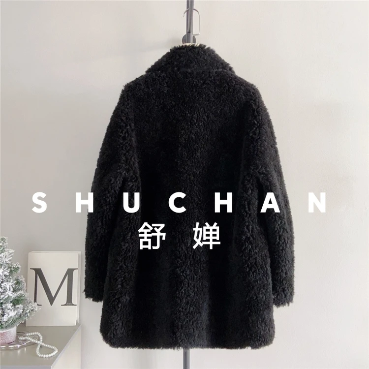 100% wool coat women new warmLamb wool horn buckle medium and long vertical insert pocket square collar pure wool composite fur