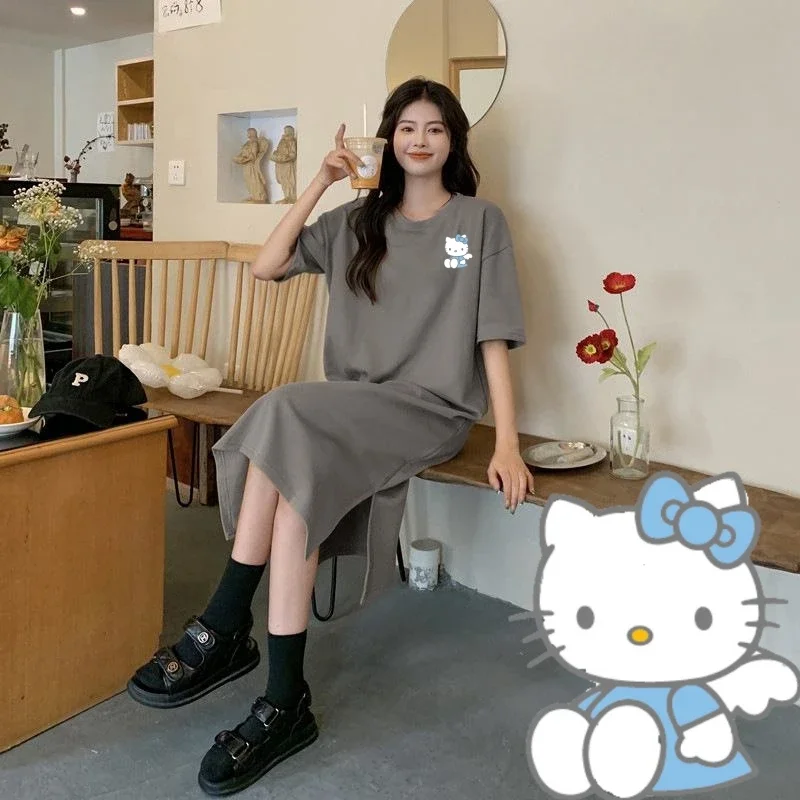 

Miniso Hellokitty платье-футболка Sanrio с рисунком голубого котенка милые женщины супер одинокий стиль с короткими рукавами мягкие кавайные юбки
