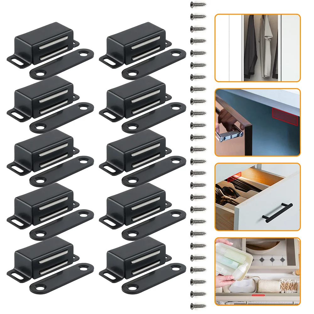 Confezione da 10 chiusure magnetiche per armadietti in acciaio inossidabile, forte magnete per ante di armadietti con 40 viti, chiusura magnetica per mobili, armadi e guardaroba.