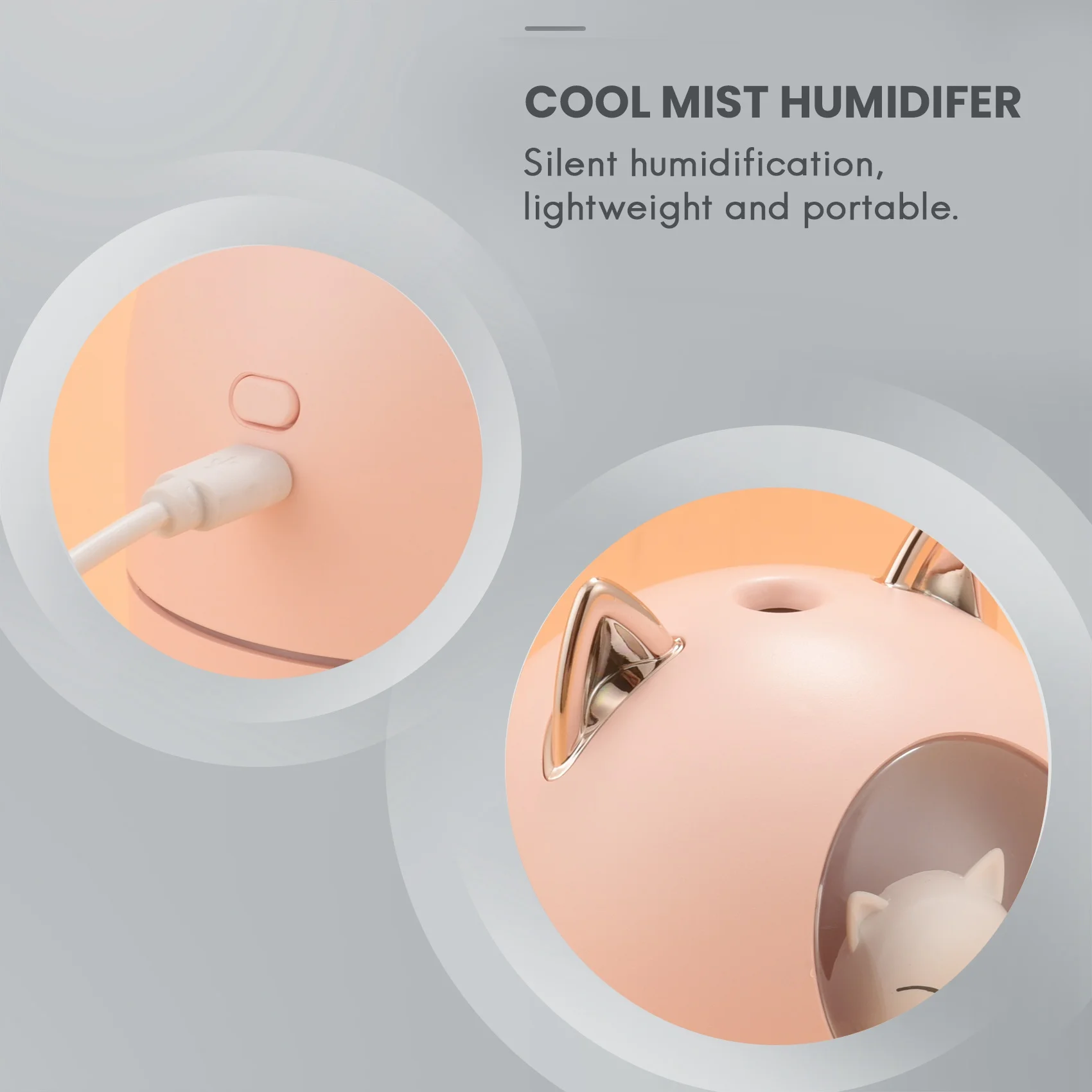 เครื่องทำละอองน้ำแมวเย็นน่ารักสำหรับบ้านไฟกลางคืนแมว Essential อากาศบริสุทธิ์สำหรับห้องเด็กอ่อนทำความสะอาดง่ายการทำงานที่เงียบสงบสีชมพู