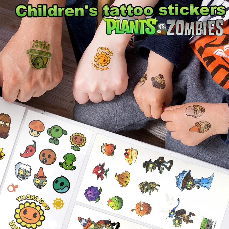 

New Plant Vs. Zombie Cartoon Water Transfermation Temporary Children Tattoo Paper Fake Tattoo Stickers Toys For Boy Kids