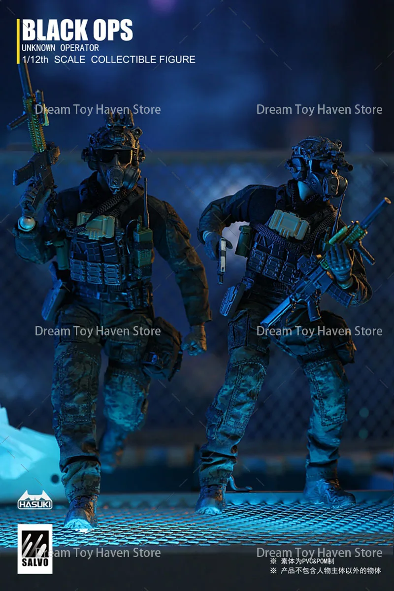 HASUKI 1/12 SALVO serie SA01 Black Ops, conjunto completo de muñecas de combate militar, decoración de escena, modelo de figura de acción de 6 pulgadas, juguetes de regalo
