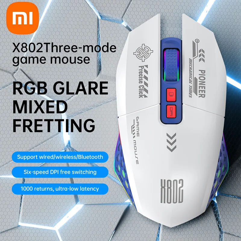 

Xiaomi X802 Wireless Bluetooth 2.4G 3 Mode Mecha RGB Gaming Mouse 6 Level DPI Switch 1000Hz Polling Rate Ergonomic Design