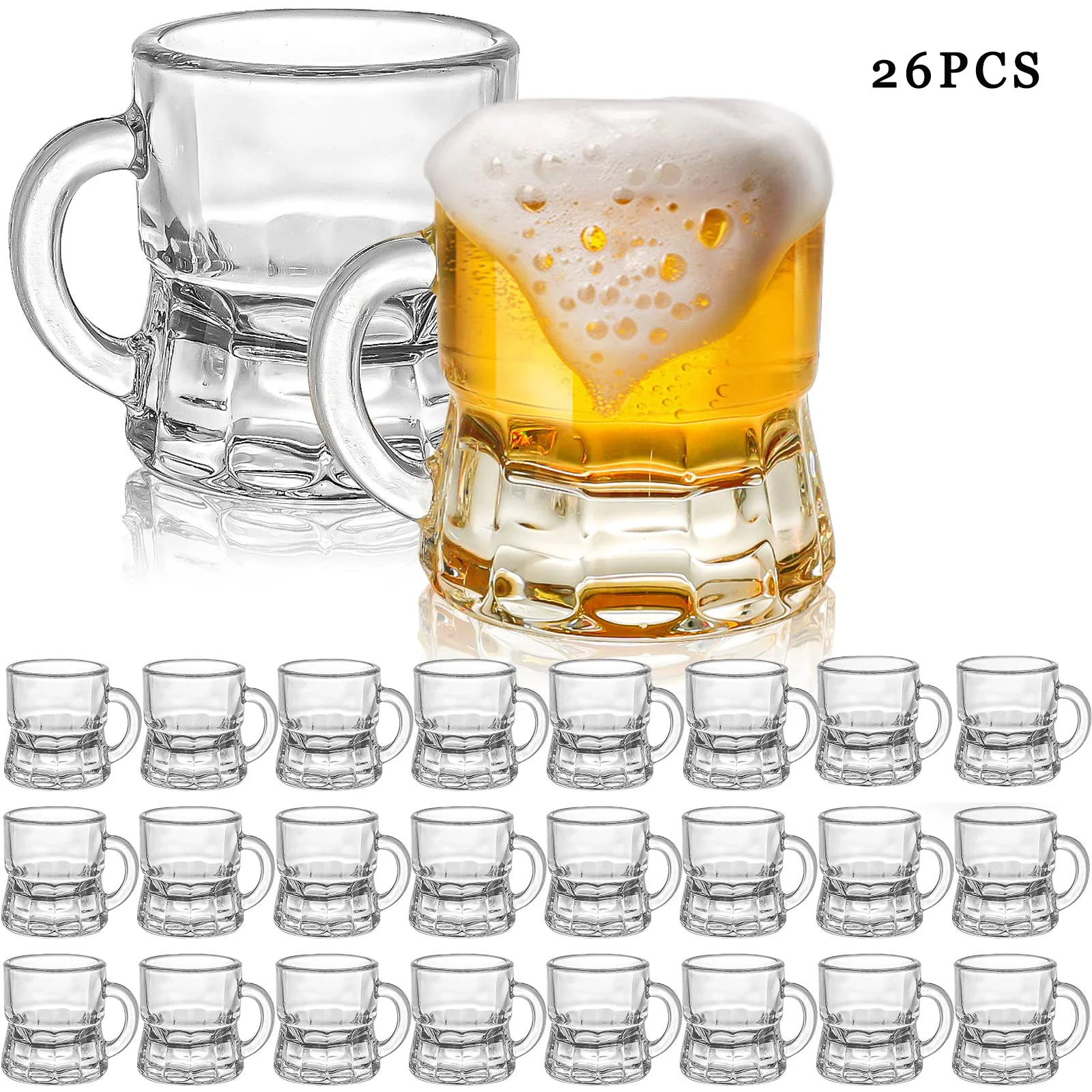 

12/26PCS Mini Beer Mug, Shot Glasses 2 oz Steins Beer Glass Mini with Handles, Clear Mugs Small Juice Glasses for Drinking