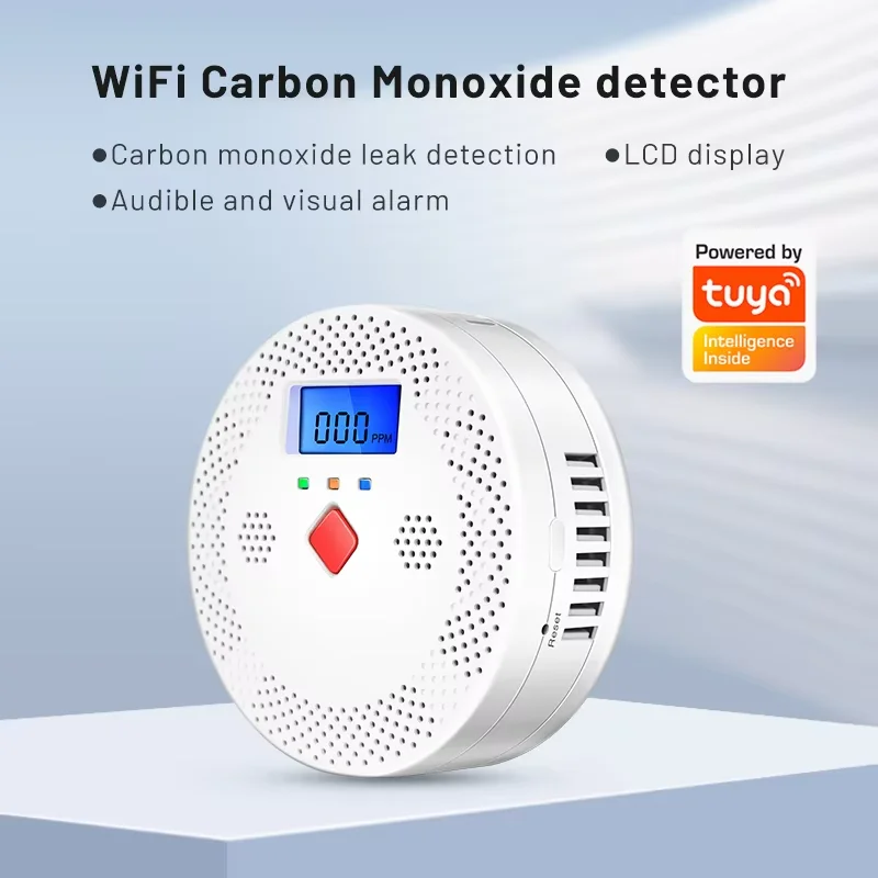 Tuya WiFi Smart Carbon Monoxide Detector Alarm 85dB Sound Warning LCD Digital Display Home Indoor Real-Time CO Monitor Poisoning