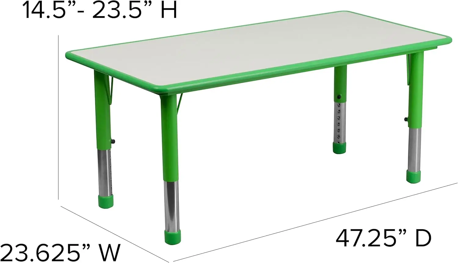 23.625x47.25 Green Plastic Height Adjustable Activity Table