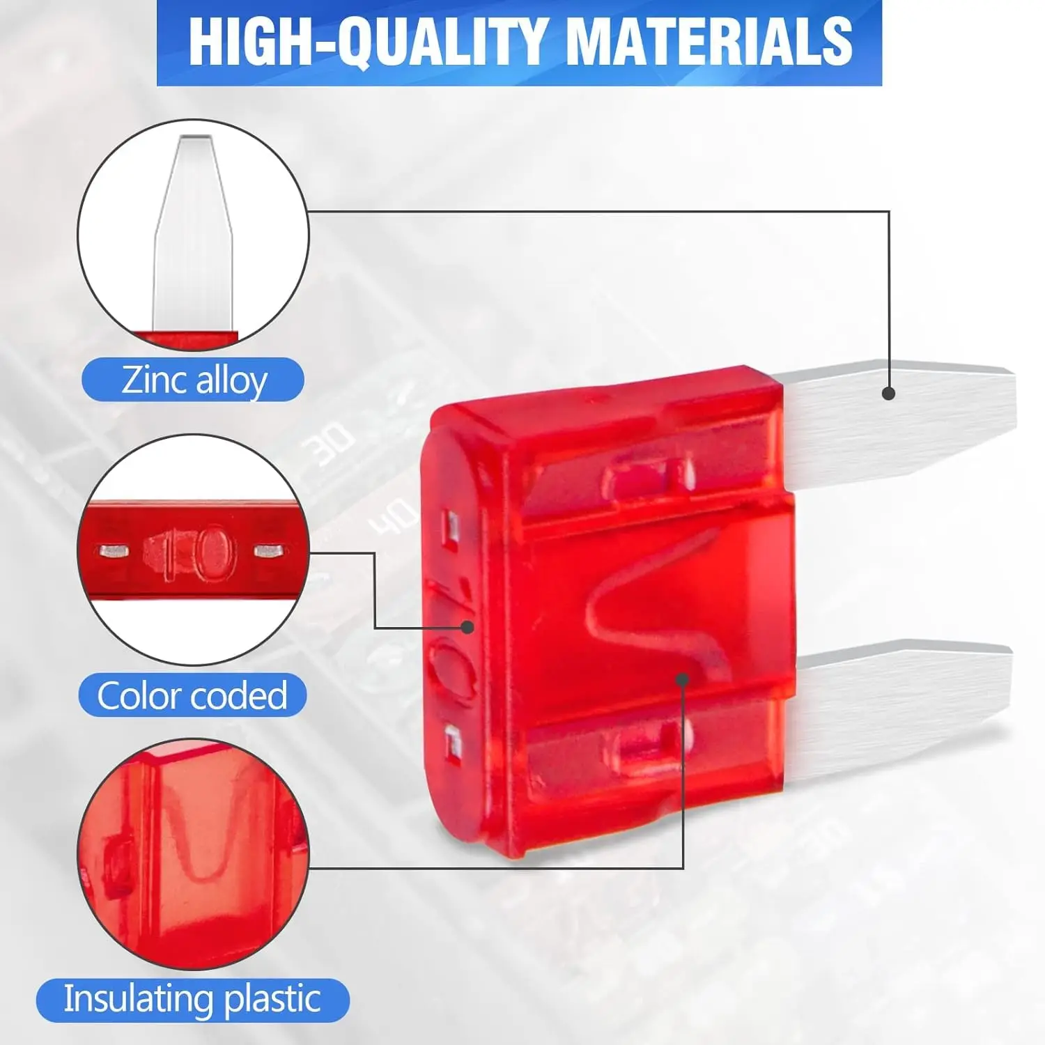 60PCS Mini Blade Auto Fuse Kit, Multi-Spec Replacement Fuses 2A、3A、5A、10A、15A、20A、25A、30A、35A、40A Provides Circuit Protection