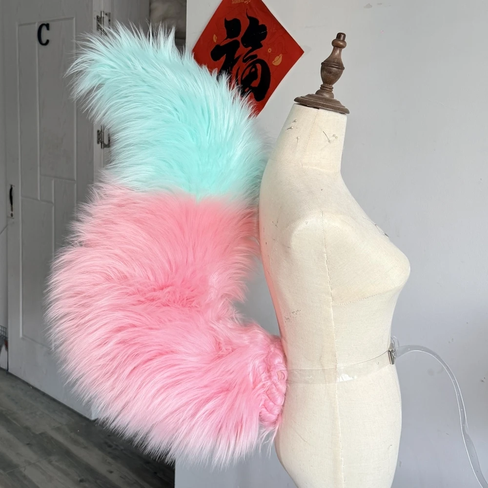 

New Honor Of Kings Daji Cosplay Prop Tail Pink Blue Fur Cosplay Costume Accessories Custom Made