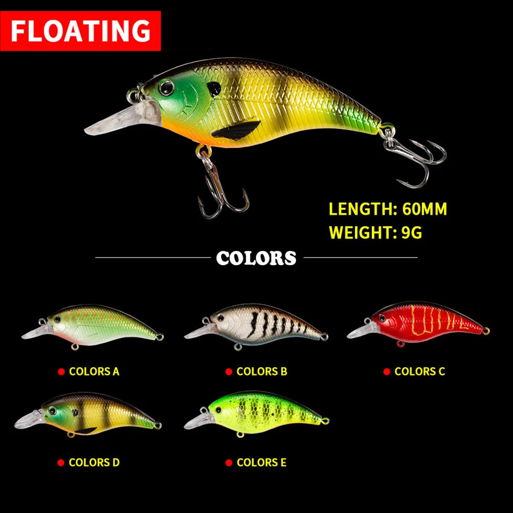 6cm 9g Fishing Lure Crankbait Wobbler Deep Diving Floating Crank Decoy Jerkbait Swimbait Artificial Hard Bait Trout Bass Bait