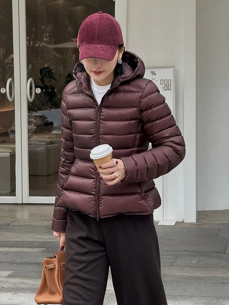 

Пуховик Yuan Ling Light Warm Du Down Jaet 90 из белого гусиного пуха, повседневный, с капюшоном, приталенный, для отдыха, зимний, на молнии, длинный