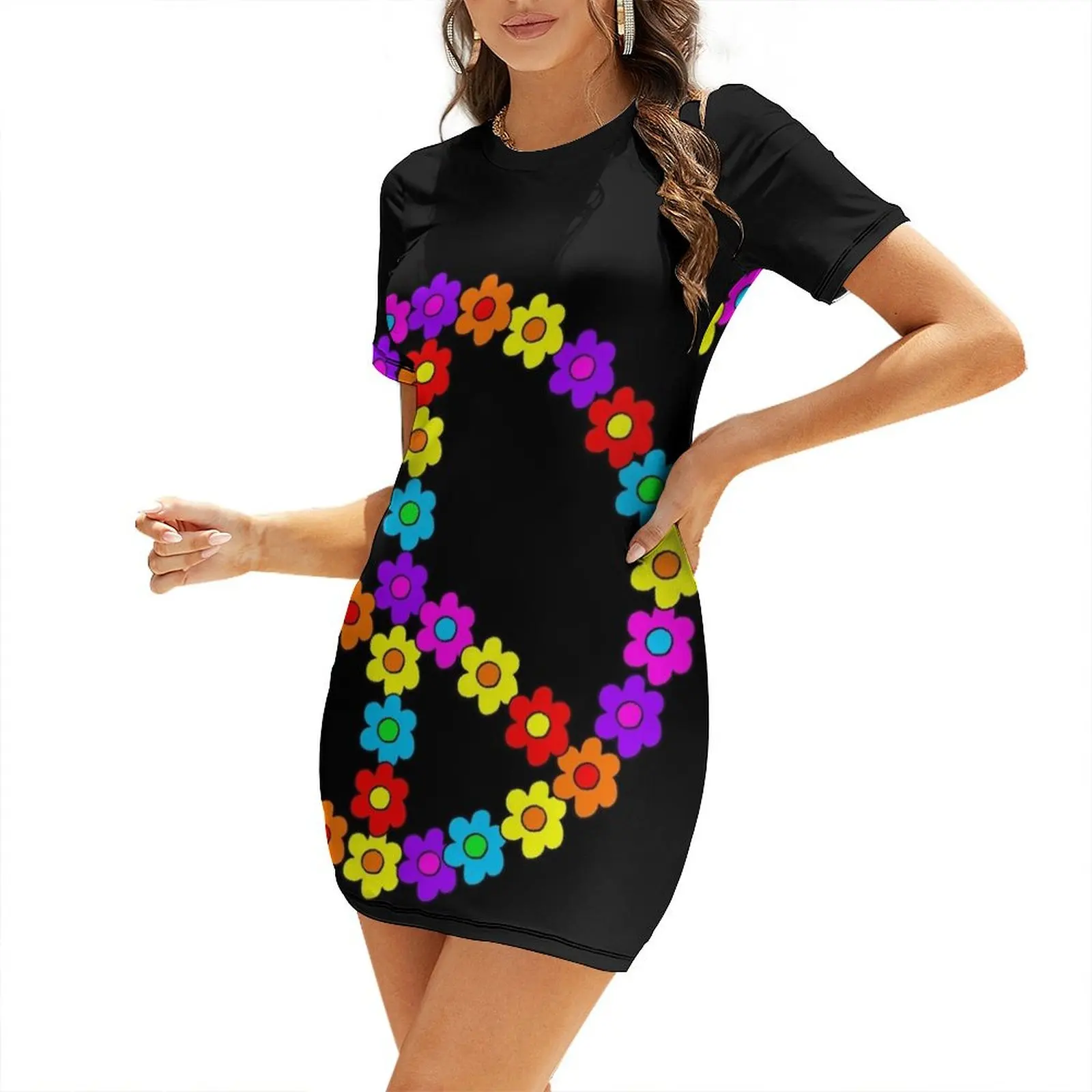 Pop Flower Peace Sign Short Sleeved Dress party dress women elegant luxury elegant party dresses for women 2025 Dress