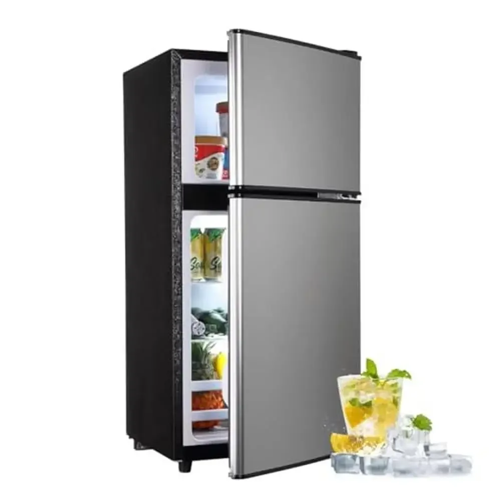 Compact Dual Door Fridge Freezer 3.5 Cu Ft Silver Energy Star Adjustable Temperature Control