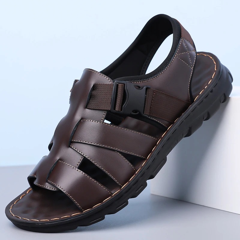 

Premium Genuine Leather Beach Sandals For Men Breathable All-match Non-slip Lightweight Outdoor Beach Daily Slippers