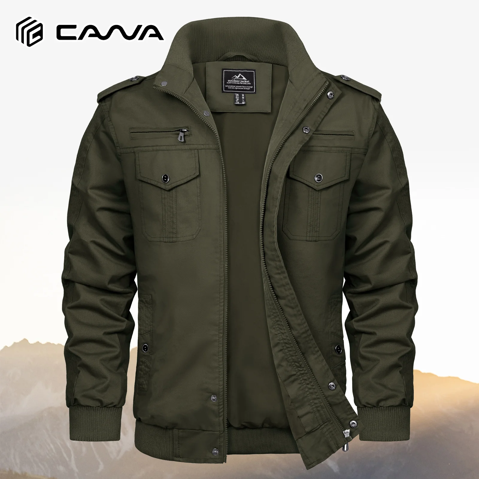 Herren-Winterjacke, Baumwolle, taktischer Mantel, leicht, lässig, Cargo-Bomberjacke, klassische Wander-Oberbekleidung, Windjacke, Taschen