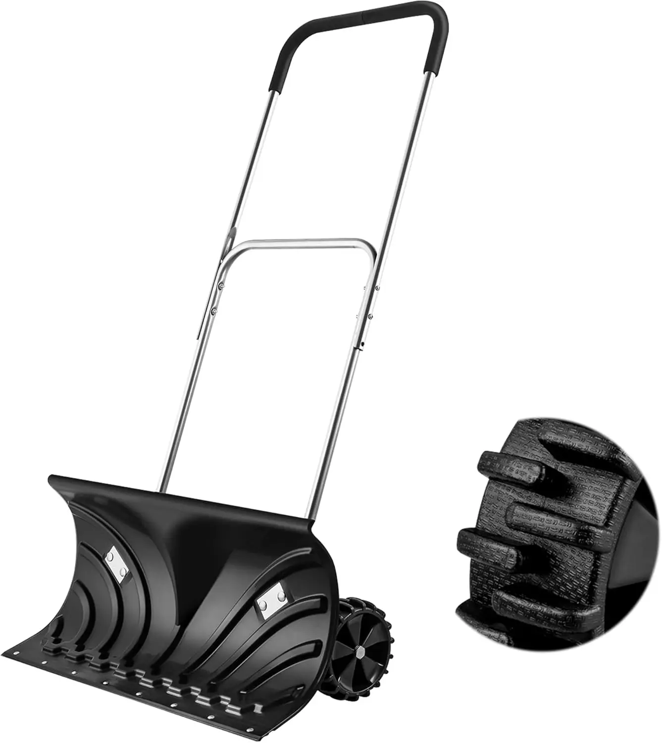 

Heavy-Duty Snow Pusher with Wheels, 26" Wide Blade for Efficient Driveway and Sidewalk Snow Removal