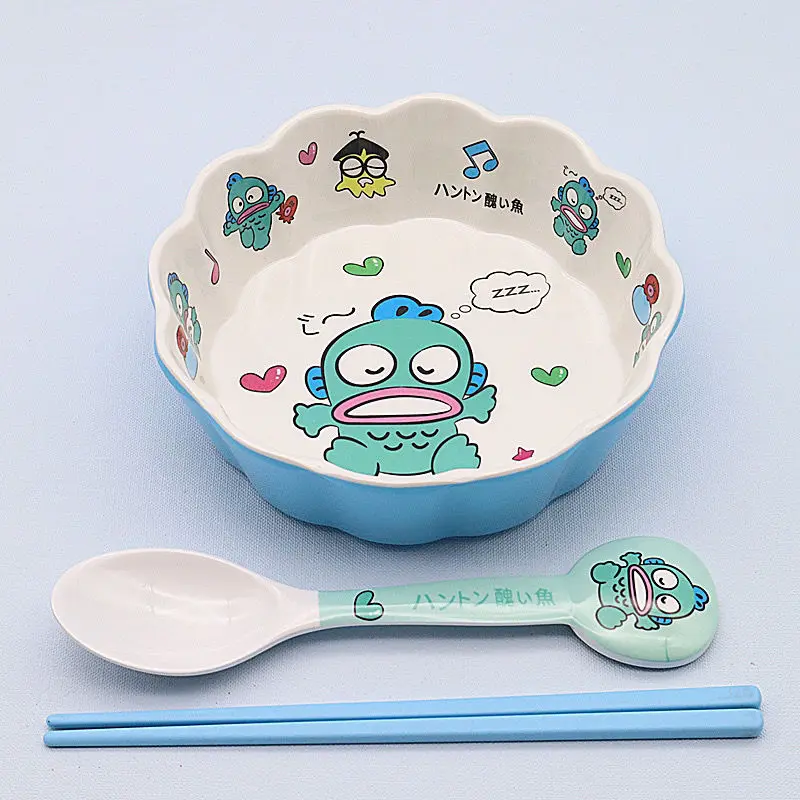 Cartoon Sanrio Tableware Hangyodon Anime Cute Kawaii Kitchen Set Large Tray Lace Bowl Plate Fruit Salad Storage Toys Girls