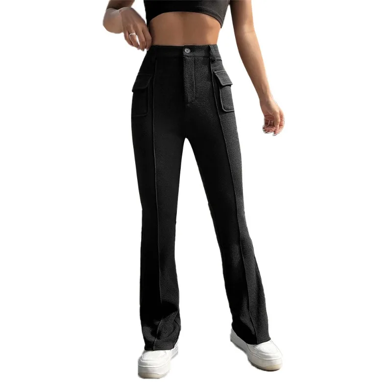 Women's Micro Frlap Pants, Casual High Waist Trousers, Slim Pants, Street Pocket Design, Temperament Commuting, New