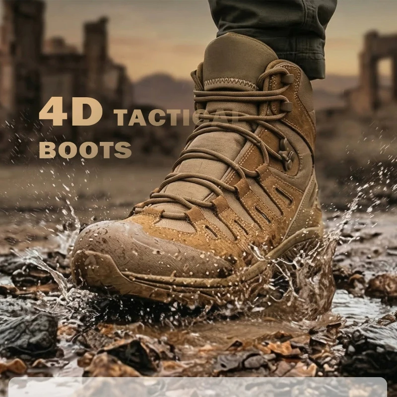 Men's Motorcycle Boots Waterproof  All Terrain Anti-slip Hiking Trekking Desert Combat 1000d Oxford Cloth Genuine Leather Boot