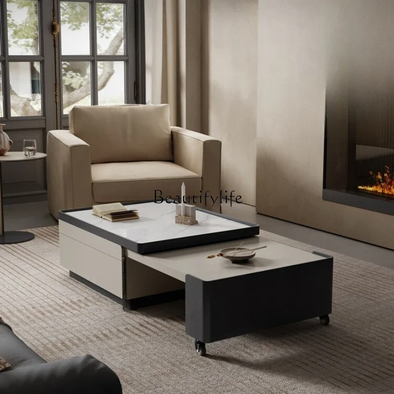 

ls 27 Italian minimalist rectangular microcrystalline stone coffee table simple creative telescopic coffee table