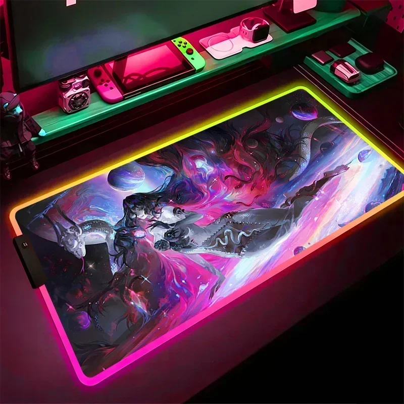 

RGB Large Mousepads LED Light Onmyoji Game Keyboard Pads Computer Desktop Mat Gaming Deskpad Mousemats Office Supply 900x400mm