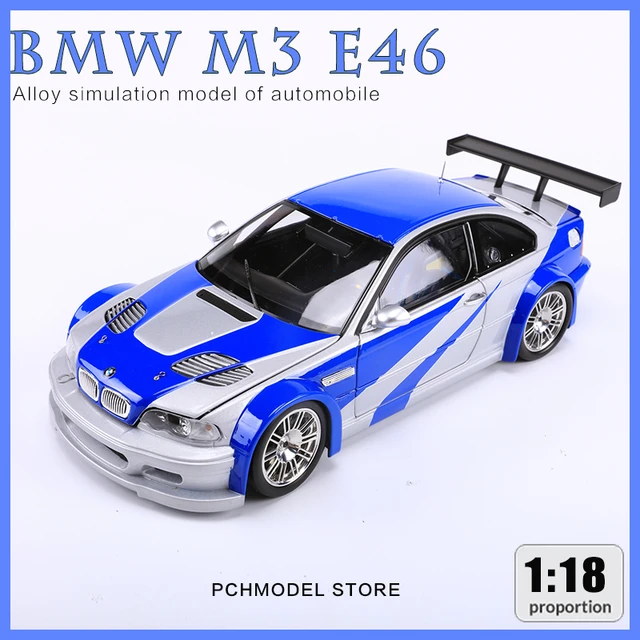 1:18 M3 E46 GTR Alloy Car Model Blue/Silver Kids Toys Hobby Gifts  Collection Ornament Display