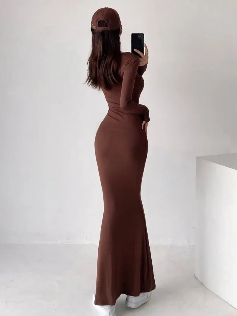 เซ็กซี่สแควร์คอ Fishtail ชุดแน่นรูปห่อสะโพกยาว Vestido ใหม่แฟชั่นเกาหลีเสื้อ Bodycon ชุดราตรี Y2k