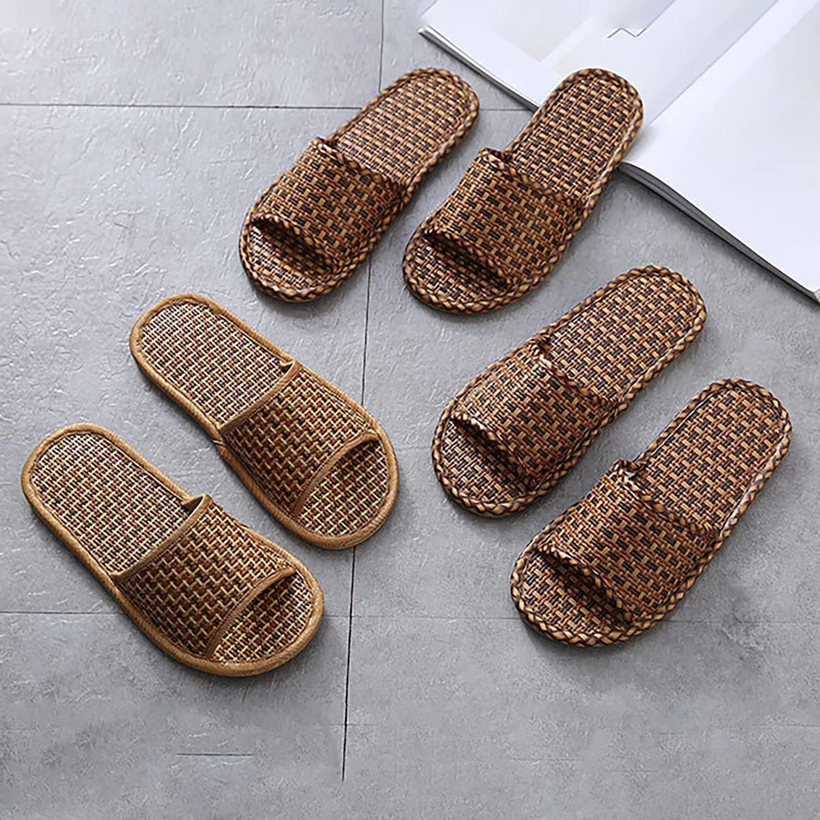 Rattan Linen Home Slippers for Women Men Summer Wisteria Woven Cooling Floor Indoor Slides Unisex Bedroom Shoes Mujer Zapatilla