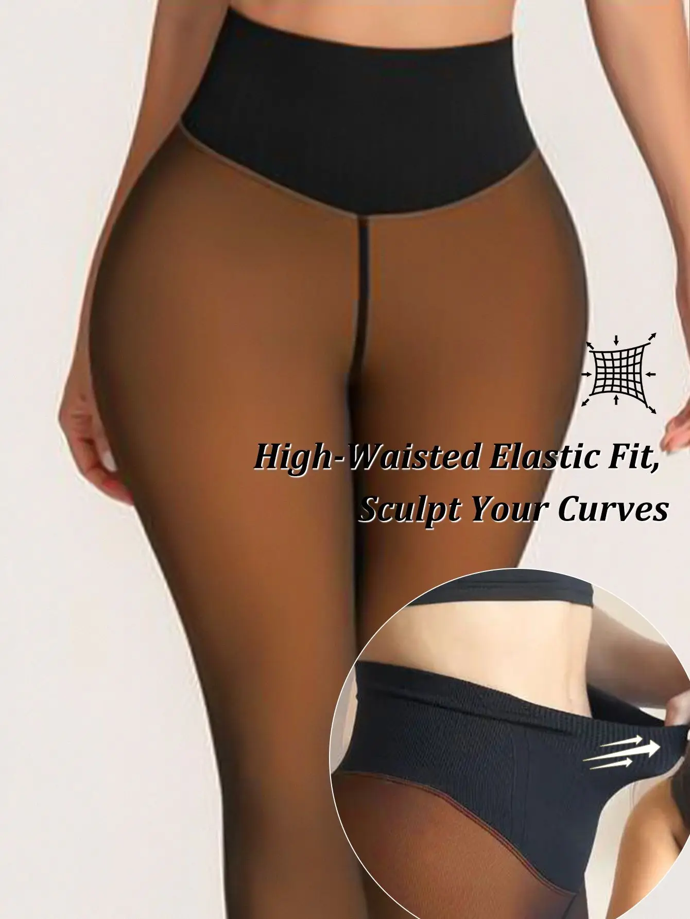 High Waisted Fleece Lined Transparent Skinny Pants Sugar Brown Honey Color Tights Butt Lifting Thermolactyl Pants Women Leggings