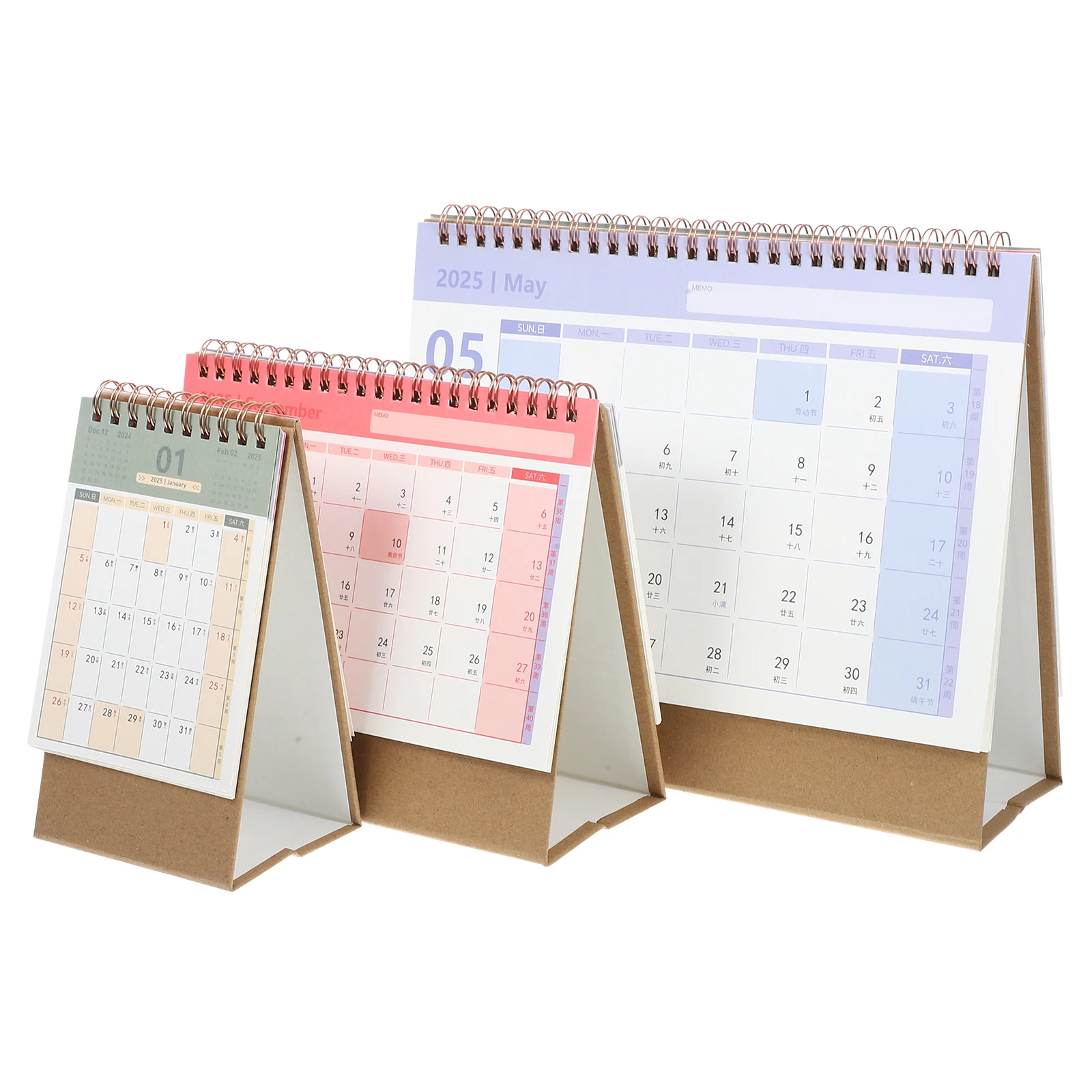 3Pcs 2025 Desktop Calendar 12-Month Standing Flip Calendar Student Stationery Monthly Planner Desk Accessories for Office