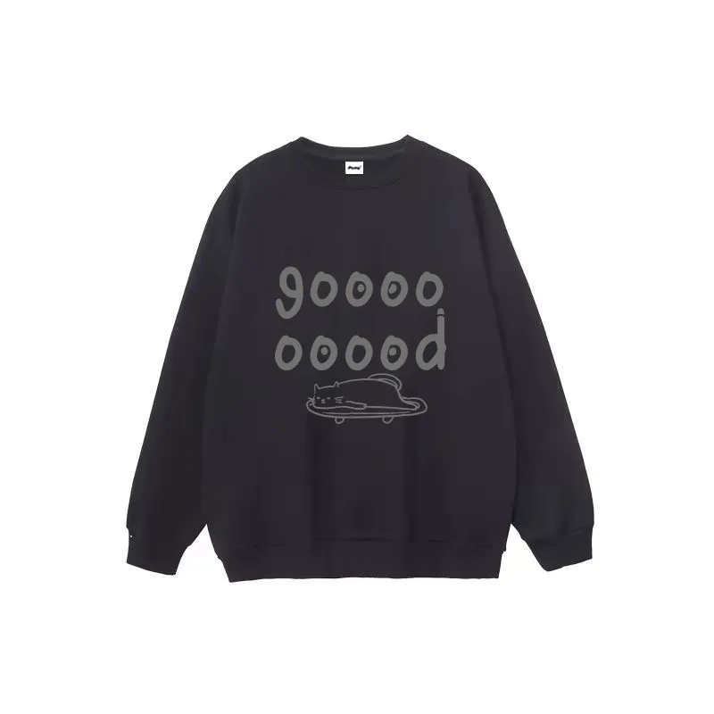 Boon Dog Pattern Printed Crew Neck Sweatshirts 2024 Autumn New Simple Trend Couple Pullover