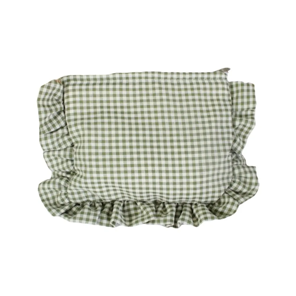Fashion Ruffle Plaid Makeup Bag Cloth Zipper Toiletry Organizer Bag Korean Style Large Capacity Nylon Cosmetic Bag Home