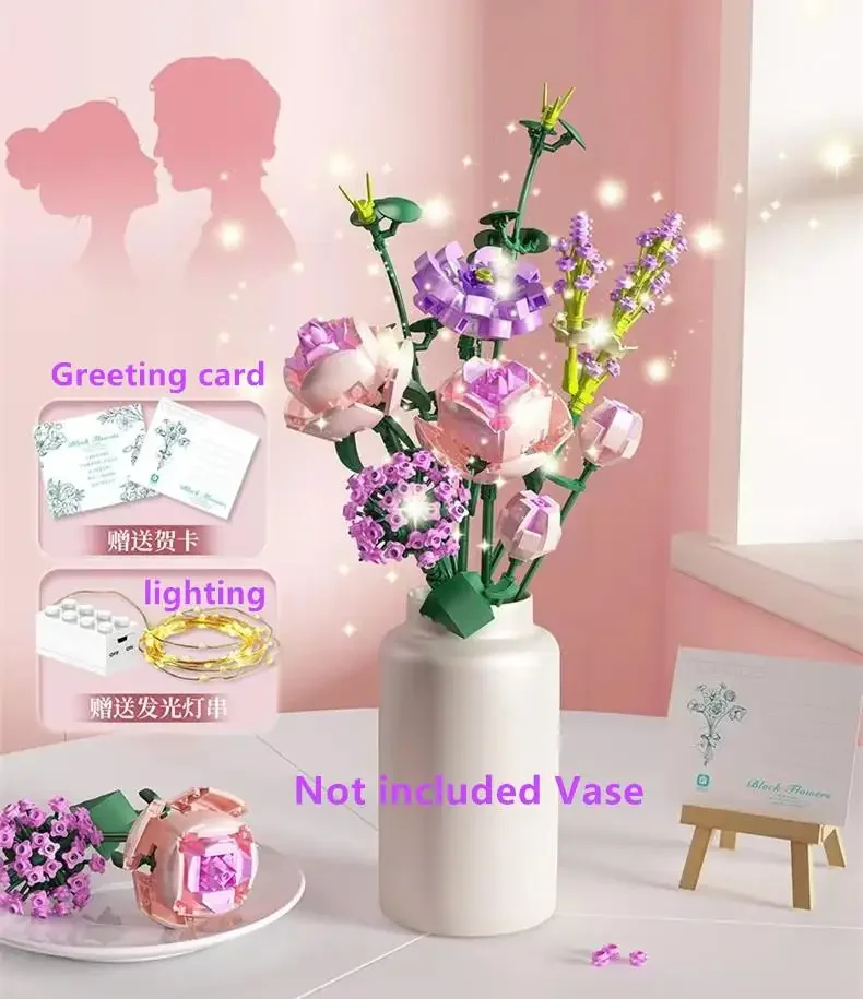 FC Blocks Girls Building Toys Bricks Flower Puzzle Women Gift Home Decor Lighting Greeting card FC8307 FC8308