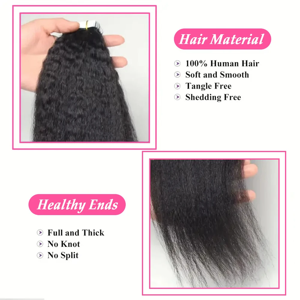 100% Rambut Manusia Remy Brasil Kinky Lurus Tape in Hair Extension Hair Extensions Seamless Skin Weft Tape In Extensions 20pcs