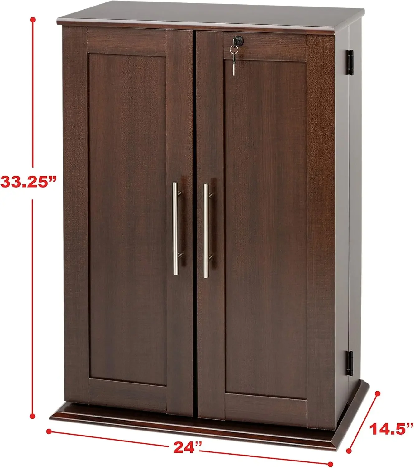 Espresso Media Cabinet with Doors: Lockable DVD Rack, DVD Storage Shelves, Multi-Purpose Media Storage, High-end Storage