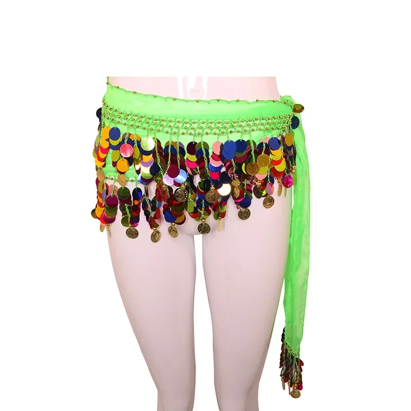 Nuovi accessori per la danza del ventre 1 pz moda paillettes colorate cintura per monete donna danza del ventre sciarpa dell'anca gonna cintura cintura catena in vita