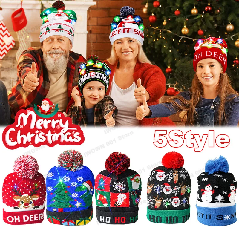 Niedliche leuchtende Weihnachtsmütze, blinkende LED-Schneemann, Winter, warme Farbe, Strickmütze, Weihnachtsgeschenk für Neujahr, Weihnachtsfeier-Dekoration