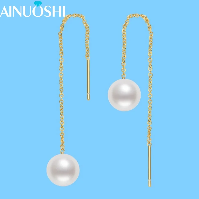 

AINUOSHI новые длинные серьги с пресноводным жемчугом 8-9 мм для женщин, серьги из стерлингового серебра 925 пробы с жемчугом, ювелирные изделия, рождественские подарки
