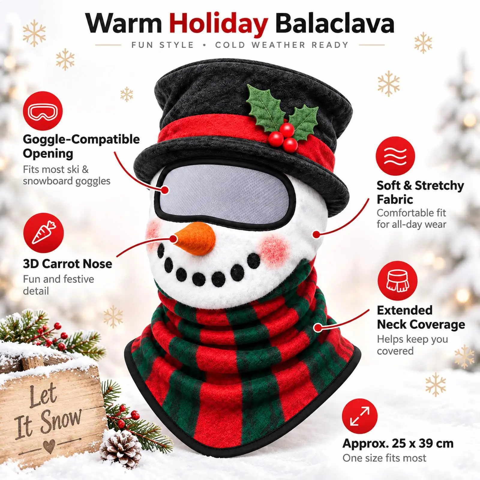 Winter Ski Masque Cute Christmas Theme Windproof Thermal Headwear Winter Masque Men For Snowboarding Sports Holiday Parties Men