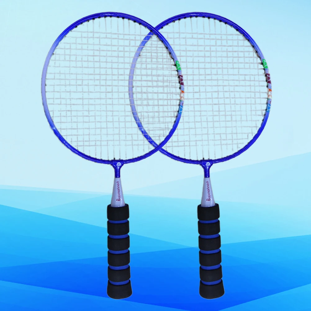 1Pair Childrens Lightweight Badminton Racket Reinforced Nylon Netting Wide Sweet Spot Travel Friendly School Sport Set Blue
