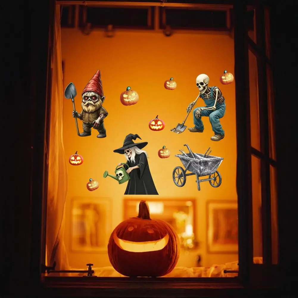 Realistic Skeleton Wall Decorations Halloween Wall Stickers Pumpkin Witch Skeleton Decals Self-adhesive Waterproof for Autumn