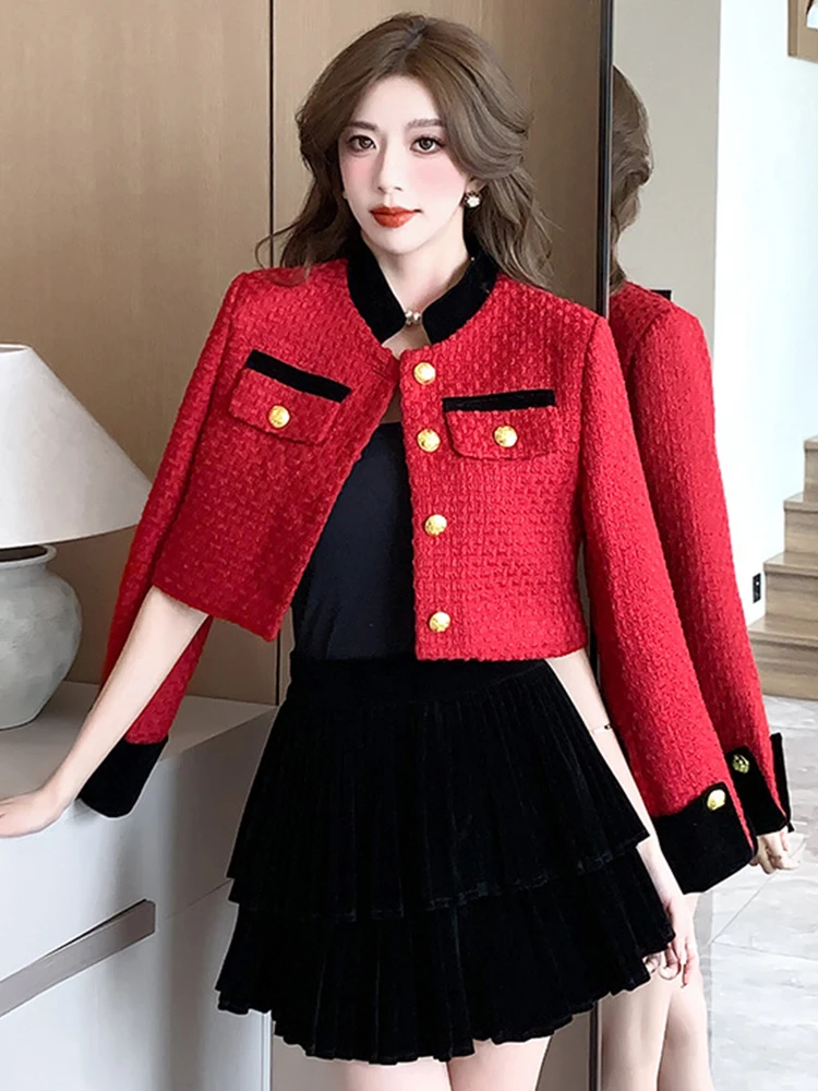 Fashion Autumn Winter 2 Piece Outfit Elegant Pretty Women\'s Ladies Mujer Coat Jacket Tops Outwear And Strap Mini Dress Short Set