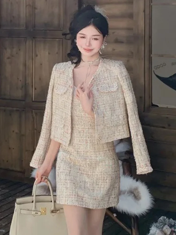 خريف جديد Sle ort سترة الماس زر العمل الثقيل ثيو تويد مختلط اللون الجولة Ne المرأة Faion ملابس خارجية معطف