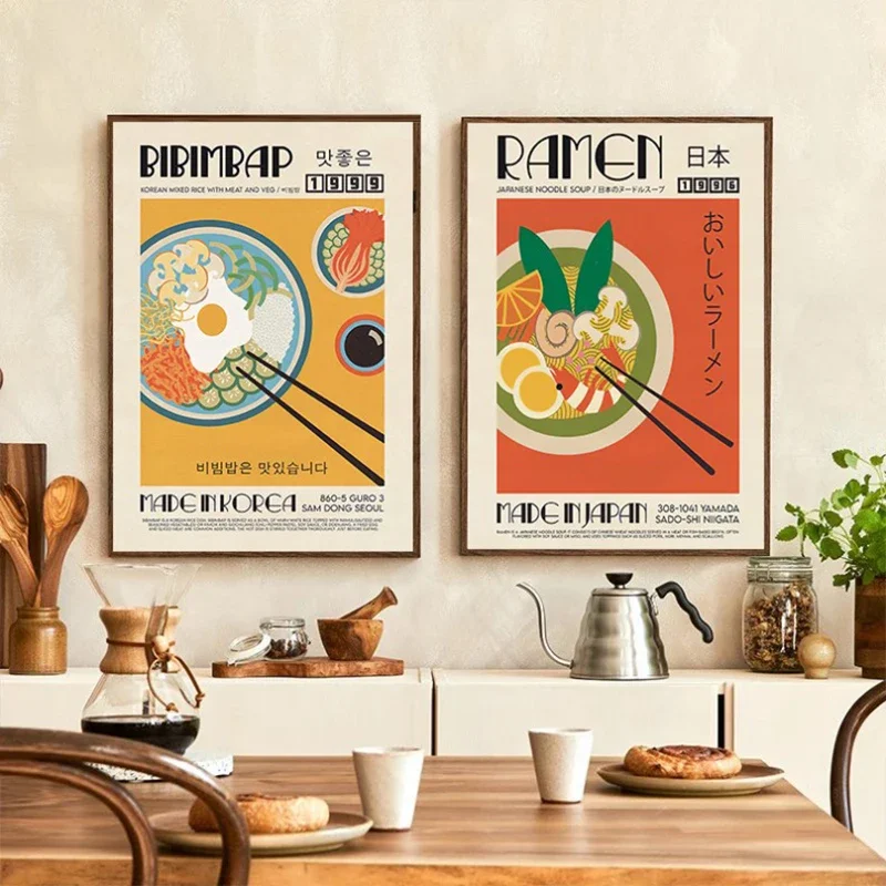 Nordic Pho Hummus Banana Split Bibimbap Fish Food Wall Art Canvas Painting Posters And Print Wall Picture For Kitchen Room Decor
