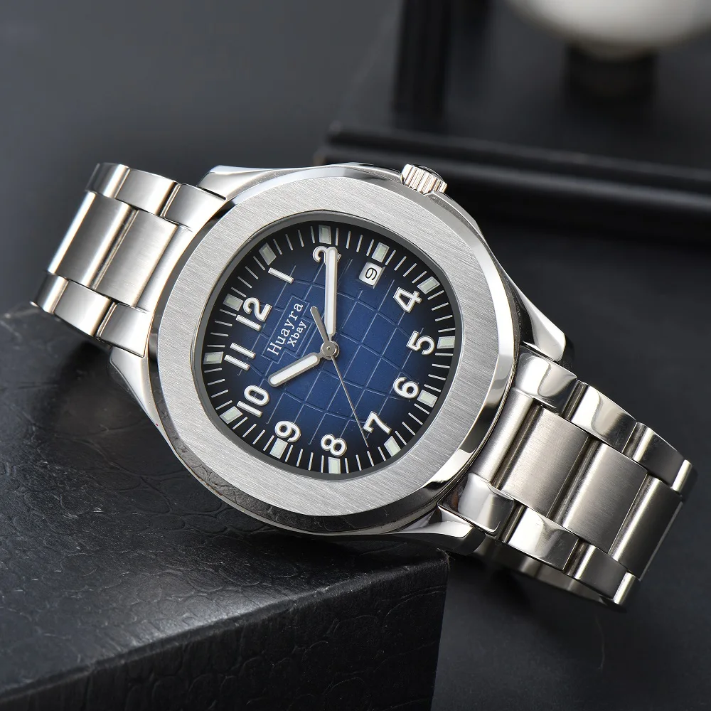 2023 جديد الميكانيكية التلقائي الأزرق الوجه الفولاذ المقاوم للصدأ 42 مللي متر ساعة رجالية الرياضة ساعة فاخرة الرجال مزدوجة المفاجئة مشبك
