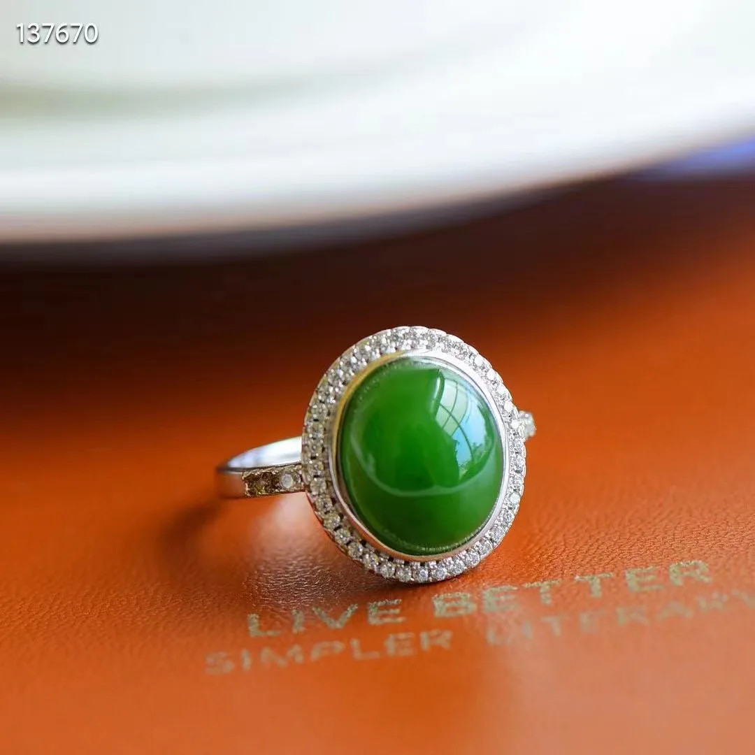 

Natural 100% real 925 sterling silver rings inlaid real green hetian jade rings Open Ring jade rings for women engagement gift