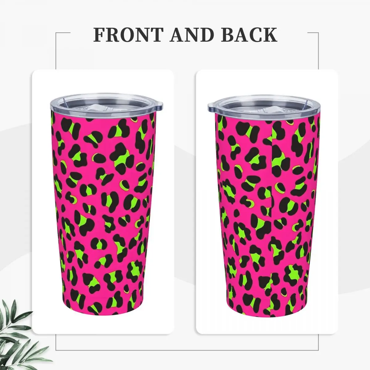 

Psychedelic 80s Neon Pink Fuchsia And Lime Green Leopard Stainless Steel Tumbler Mugs Cup 20oz Thermal Cups Drink Water Bottle
