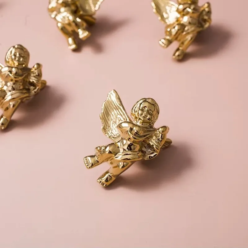 Solid Brass Creative Little Angel Wardrobe Cabinet Pull PVD Gold and Chrome Silver Furniture Handle Children's Room Drawer Knob
