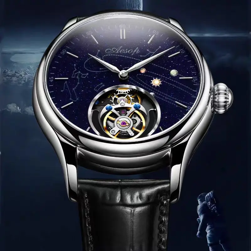 Aesop authentic manual tourbillon star mechanical watch fashion brand men's watch 7049