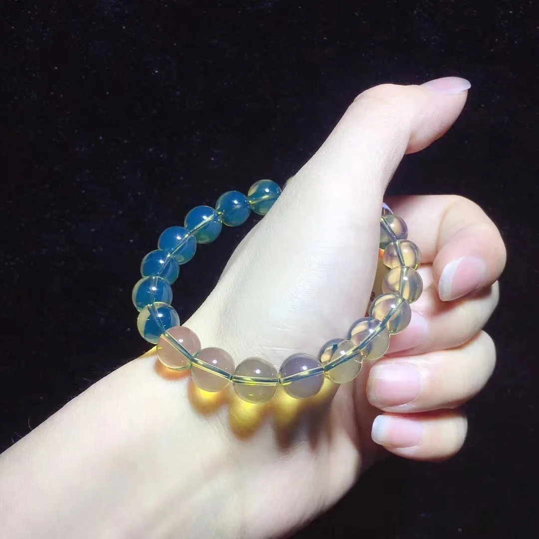 Natural Blue Amber Bracelet 9mm, 3A Clarity No Inclusion No Crack Clear Water Beads